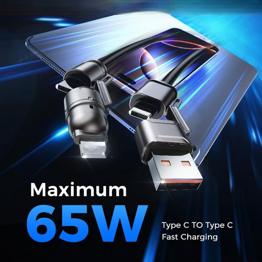 NEW - MAGIC JOHN USB Type C Charging Cable, 4 in 1 Function, 65W Fast Charging, Liquid Silicone and Aluminum Alloy Material, Braided Data Cable, Black & Gray