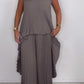 Set of pleated short-sleeved irregular midi top and wide-leg trousers with elasticated waist
