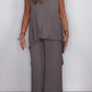Set of pleated short-sleeved irregular midi top and wide-leg trousers with elasticated waist