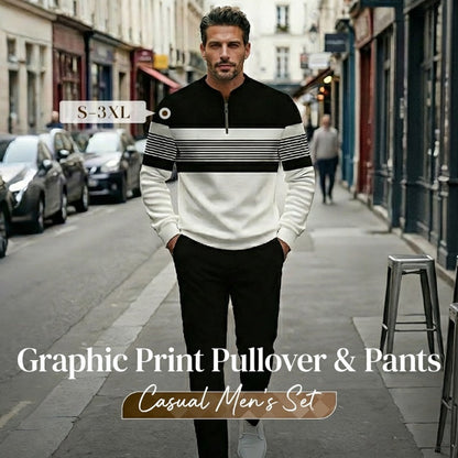 🎁New arrival 50% OFF💥Men's Graphic Print Pullover & Pants Set – Street Style, Comfort Fit & Casual Look 👖