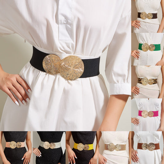 Women's Vintage Gold Buckle High Elastic Belt🎁