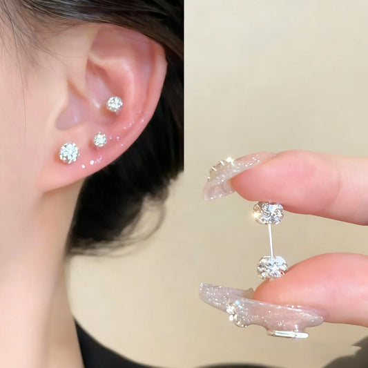 4 Pairs Sparkling Diamond Ball Stud Earrings