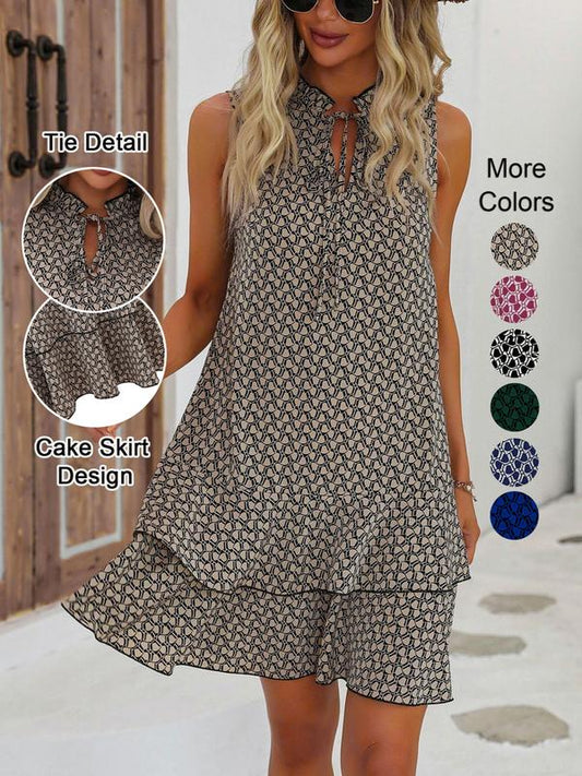 🎉Last day of the sale: 50% off 💃 Women's dress with a bow and geometric pattern