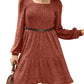 🍂2025 Autumn New Style⏰Women's Square Neck Lantern Sleeve Ribbed Dress