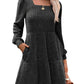🍂2025 Autumn New Style⏰Women's Square Neck Lantern Sleeve Ribbed Dress