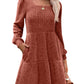 🍂2025 Autumn New Style⏰Women's Square Neck Lantern Sleeve Ribbed Dress