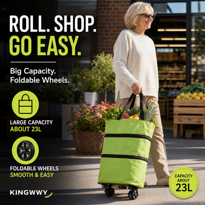 🔥⚡50K+ SOLD!🛍️2-in-1 Convertible shopping tote – hides wheels, holds 20kg, expands with zipper!