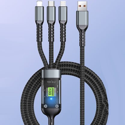 Transparent, självlysande 3-i-1-kabel för supersnabb laddning