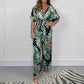 🥻Women's Fashion Leaf Print Plus Size Bodysuit with Elastic Waist