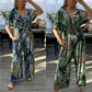 🥻Women's Fashion Leaf Print Plus Size Bodysuit with Elastic Waist
