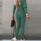 Off-Shoulder Long Sleeve Top with Drawstring Pants Set