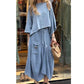 Women's two-piece set: Round neck casual top and wide skirt