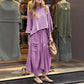 Women's two-piece set: Round neck casual top and wide skirt