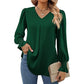Women's Casual Solid Color V-Neck Long Sleeve Blouse