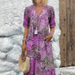 Women's Vivid Printed V-Neck Midi Dress