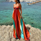 ✨New Arrival✨Neon Sunset Printed Metal Decoration Cutout Back Tie-up Vacation Maxi Dress
