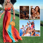 ✨New Arrival✨Neon Sunset Printed Metal Decoration Cutout Back Tie-up Vacation Maxi Dress