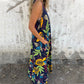 Women's Leaves Pattern V-Neck Sleeveless Floor-Length Dress