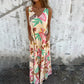 Women's Leaves Pattern V-Neck Sleeveless Floor-Length Dress