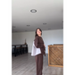 Women's Round Neck Patchwork Top & Wide-Leg Pants 2-PCS Set