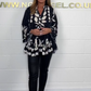 V-Neck Floral Flared Sleeve Ruffle Hem Top