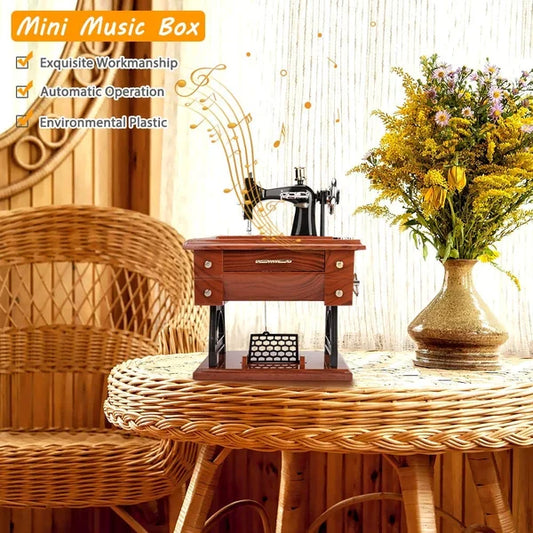 🥇🎵Wood Mini Sewing Machine Music Box