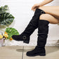 Women’s Wrinkled Knee-High Boots with Buckle Straps