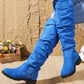 Women’s Wrinkled Knee-High Boots with Buckle Straps