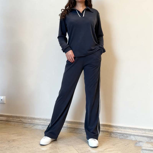 Women's Casual V-Neck Top + Wide-Leg Pants Suit