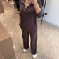 Women's Casual V-Neck Top + Wide-Leg Pants Suit
