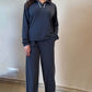Women's Casual V-Neck Top + Wide-Leg Pants Suit