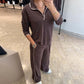 Women's Casual V-Neck Top + Wide-Leg Pants Suit