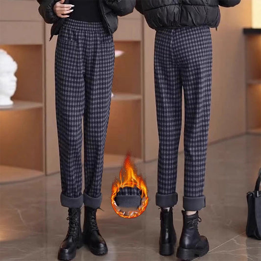 Women's Elegant Plaid Velvet Straight Pants