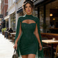 Women's Cutout Ribbed Dress with Chiffon Cape