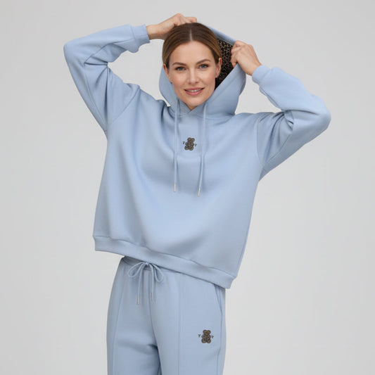 Women's Casual Hoodie Two-Piece Set with Leopard-Print Lining