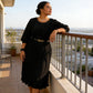 Women's 3/4 Sleeve Pleated Midi Dress with Belt