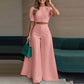 Elegant Puff Sleeve Crop Top & Wide-Leg Pants Set
