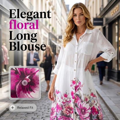 👗🌸Two-piece set consisting of a long printed shirt for women and wide-leg pants