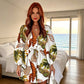 Women Summer V-Neck Flutter Sleeve Vacation Dress with Drawstring