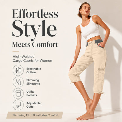 🌺Summer Hot Sale 50% OFF💐Women's High-Waist Cargo Capri Pants