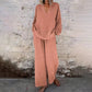 ⌛Limited-Time Offer🛍️ Casual Solid Color V-Neck Long Sleeve Top & Wide-Leg Pants Set