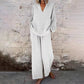 ⌛Limited-Time Offer🛍️ Casual Solid Color V-Neck Long Sleeve Top & Wide-Leg Pants Set