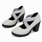 Womens Round Toe Crisscross Strap Mary Jane Shoes Chunky Heel Platform Cutout High Heels