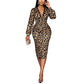 🐆 Lace V-Neck, Curve-Flattering Ruched Fit | Women's Leopard Midi Dress