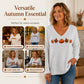 🎃 Playful Seasonal Style | Women’s Pumpkin Print V-Neck Long-Sleeve Top