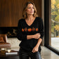🎃 Playful Seasonal Style | Women’s Pumpkin Print V-Neck Long-Sleeve Top