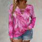 🌸Hot Sale 50% OFF💖Women's Tie-Dye Printed Lace-Up V-Neck Top