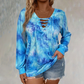 🌸Hot Sale 50% OFF💖Women's Tie-Dye Printed Lace-Up V-Neck Top