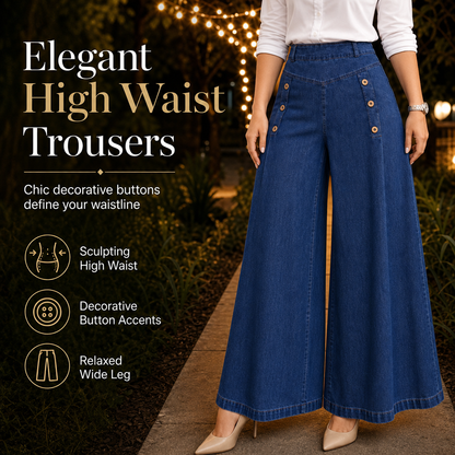⏰ 50% discount on season change - quality at half price!✨High Waisted Wide Leg Stretch Denim Jeans with Decorative Buttons