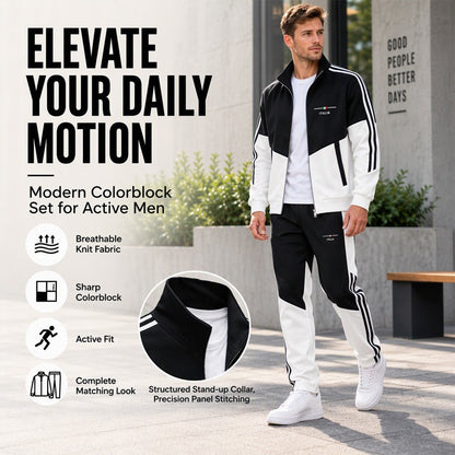 🖤Black Friday Sale:50% OFF🖤 🏃‍♀️Men's Colorblock Zip-Up Jacket & Drawstring Pants Set